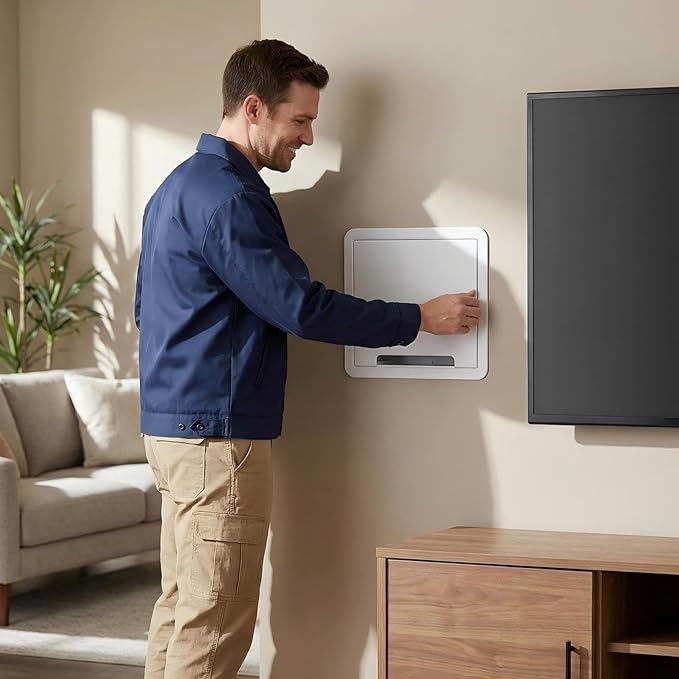 9'' in-Wall Media Box & Recessed Outlet Box with Cable Management - Structured Media Enclosure Compatible with Streaming Media Players - WiFi Friendly Design