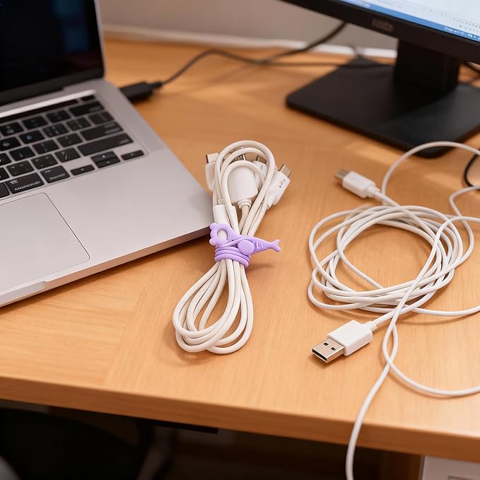 28 Pcs Silicone Cable Ties Reusable, Cable Cord Organizer Straps for Charging Wire, Computer Cords, 4 Color