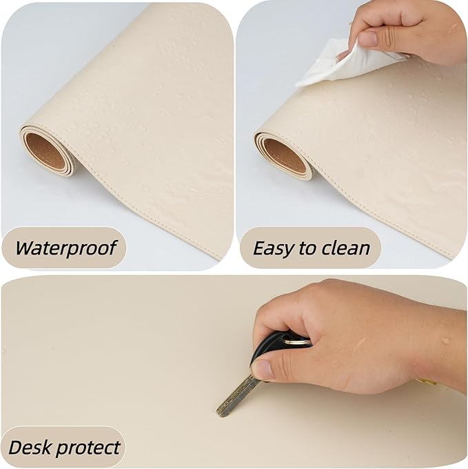 Desk Pad Mat Dual-Sided Natural Cork and PU Leather Non-Slip Water-Resistant Desk Matt for Desktop