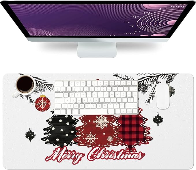 Christmas Mouse Pad PU Leather Christmas Tree Desk Mat Large Waterproof Gaming Pad Merry Christmas Non-Slip Keyboard Mouse Pad for Gamer Office&Home