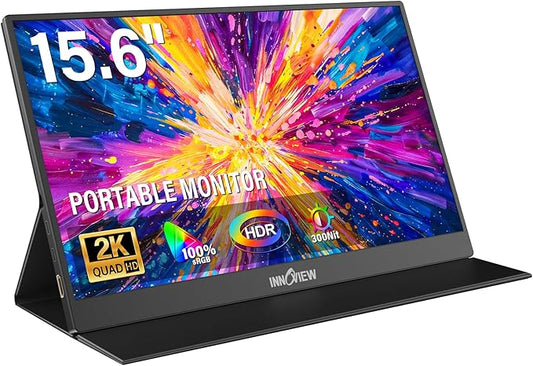 InnoView 2K Portable Monitor for Laptop 15.6" QHD 100% sRGB with Protective Sleeve, Built-in Speaker USB C Standard HDMI Ultra-Slim Travel Monitor for Laptop MacBook Phone PS5 Xbox Switch