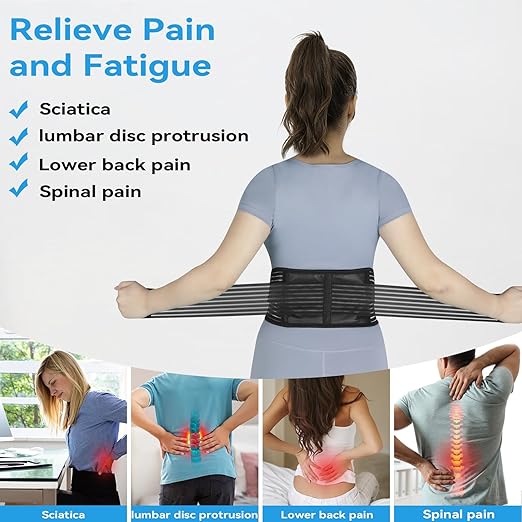 Back Support with Magnet, Tourmaline Magnetic Back Braces for Lower Back Pain Relief, Self Heating & Soothing Waist Band, Lumbar Support Belt for Herniated Disc/Sciatica (Large)