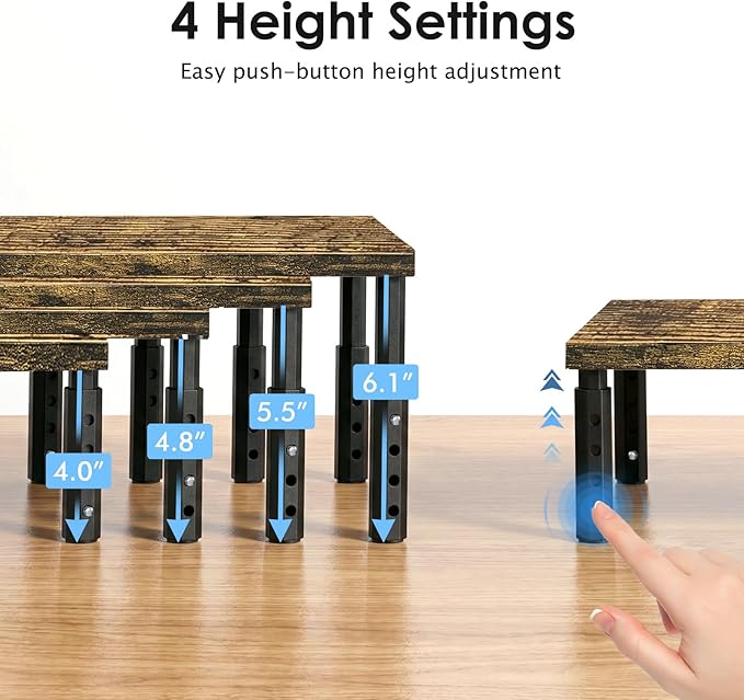 ECOLOVI Adjustable Wood Computer Monitor Stand Riser, Office Desk Organizer and Accessories for Monitor, Laptop, PC, Printer, Office Desk Accessories Workspace Organizer for Home Office Supplies, Brown