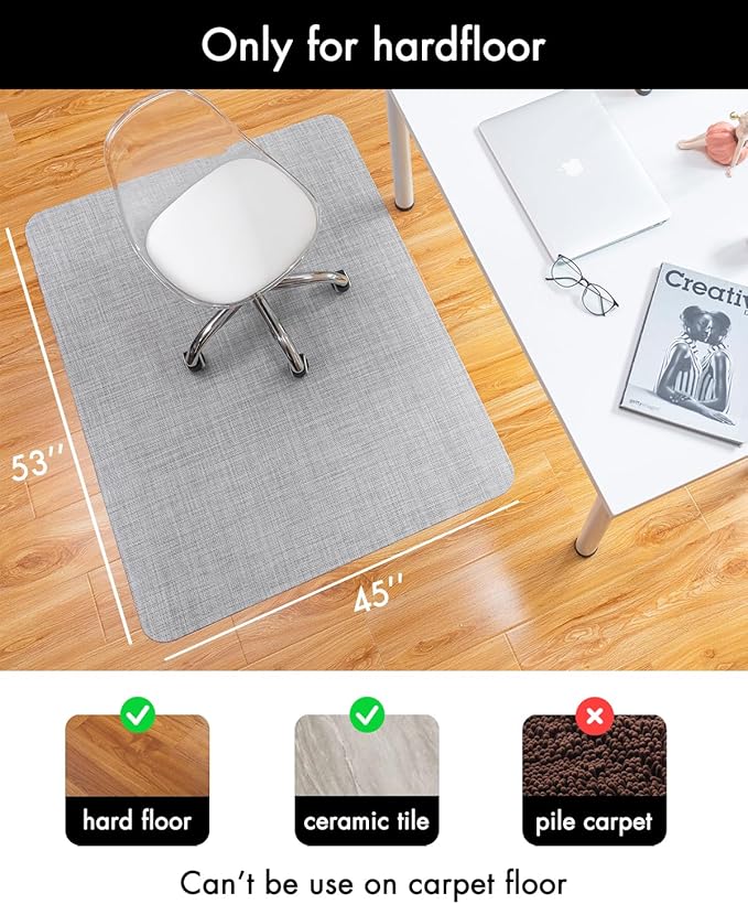 Office Chair Mat for Hardwood Floor Under Desk Computer Rolling Chair Mat for Wood/Tile Floor Non-Slip Heavy Duty Desk Rug PVC Plastic Hard Floor Protector 45"x 53" (Mist)