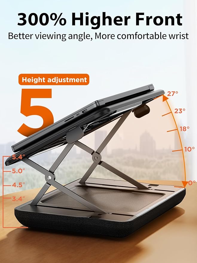 SAIJI Height & Tilt Adjustable Lap Desk, Portable Laptop Stand for Bed, Car, Couch and Recliner, Foldable Lap Desks - Up to 15.6 Inch Laptops
