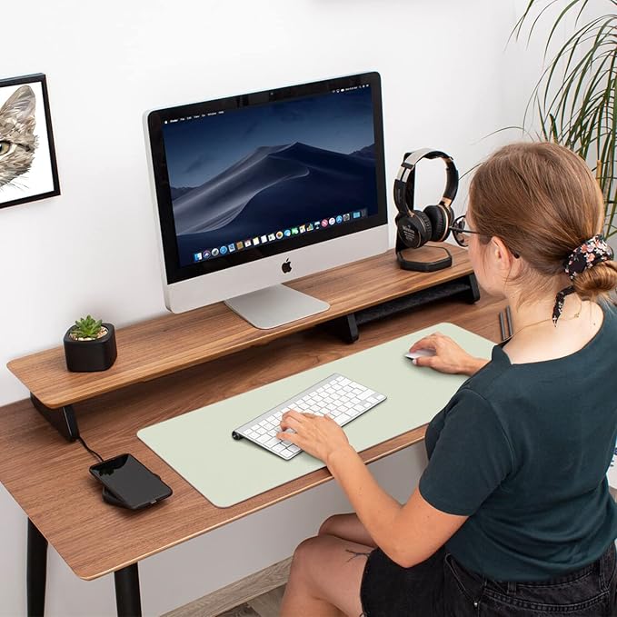 Aothia Double-Sided PU Leather Desk Pad - Non-Slip Large Mouse Pad & Desk Mat for Office, Home - Waterproof, Easy to Clean, Durable Dual-Sided Surface (36" x 17", Matcha Green)