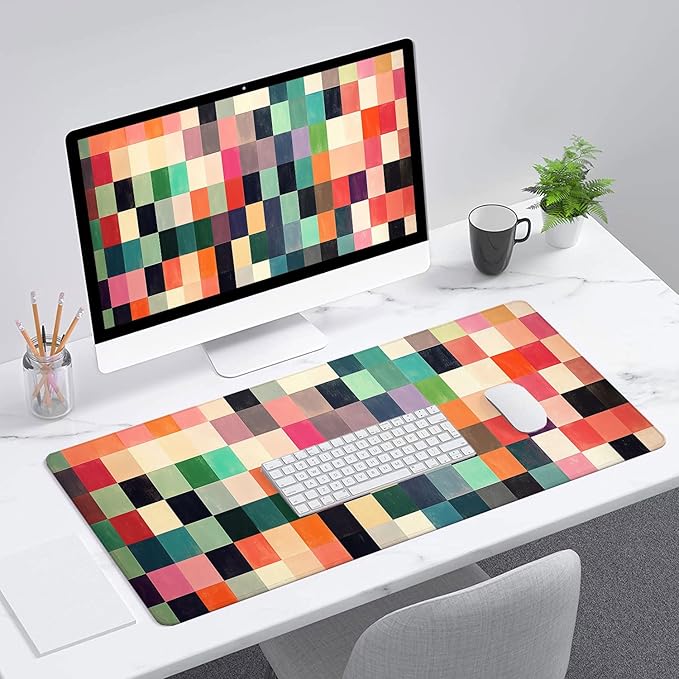 Colorful Checkerboard Gaming Mouse Pad Colorful Checkered Mousepad Extended Large Laptop Keyboard Non-Slip Rubber Base with Stitched Edges for Home Office Computer Keyboard Laptop 31.5x11.8 Inch