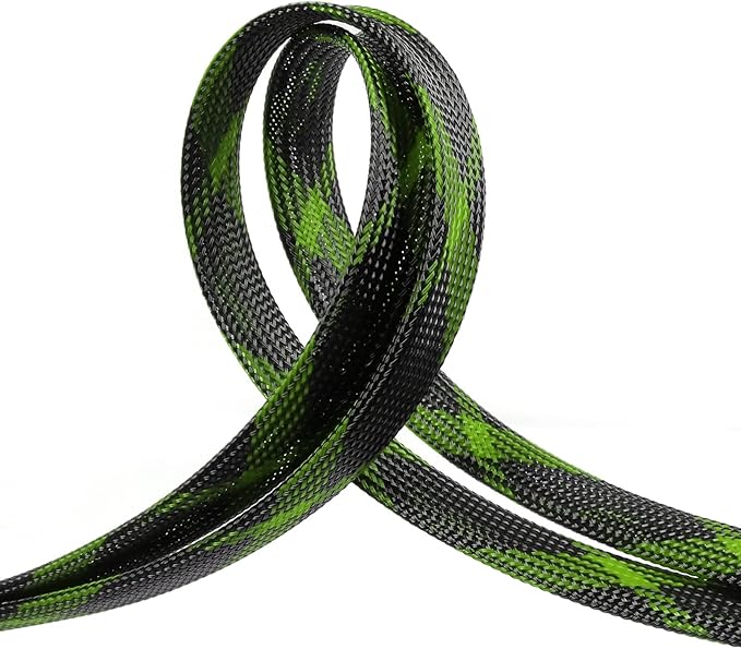 Braided Cable Sleeve, 33ft Expandable Wire Loom for Automotive Wiring Harness & PC Case, Pet-Proof Chew Resistant Cord Protector, Flexible Cable Management (Black-UV Yellow, 16mm (5/8"))