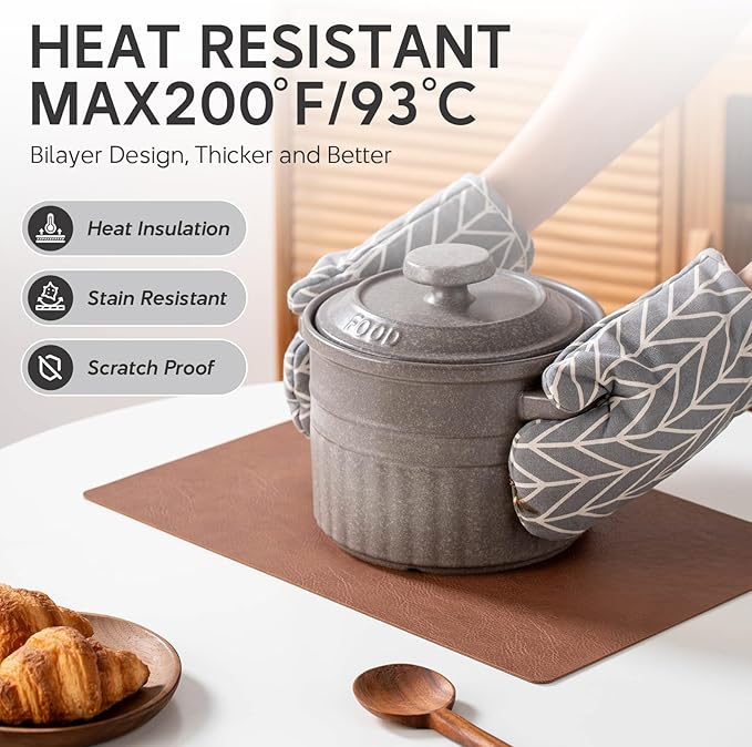 Placemats Set of 4 - Faux Leather 100% Waterproof Oil-Proof Wipeable PU Place Mats, Heat Resistant Reversible Table Mats for Kitchen, Dining, Outdoor (Reddish Brown)
