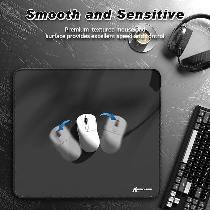 ATTACK SHARK CM02 Gaming Mouse Pad for Esports Speed Large Mouse mats for Desk Waterproof Surface Stitched Edges and Anti-Slip Rubber Base Size L Laminate 17.72” x 15.75” x 0.16” Black
