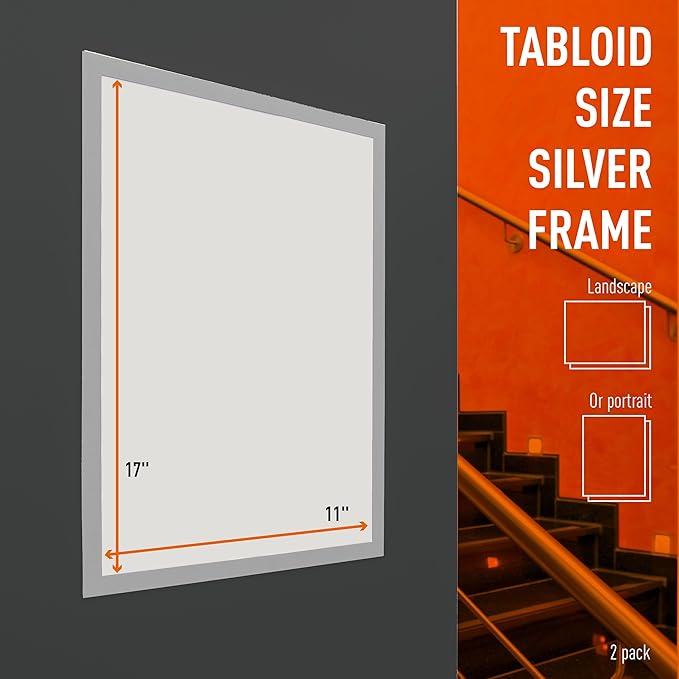 Durable Duraframe Self-Adhesive Magnetic Frame Silver - Tabloid Size 11" x 17" - Document Frame for Internal Signage - Self-Adhesive Attachment - Pack of 2