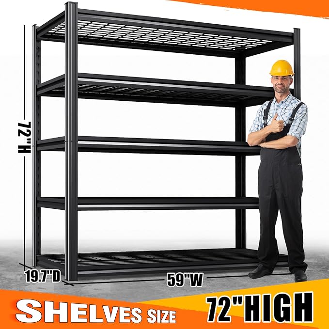 Set of 5 Garage Shelving-72"x59"x20"-5 Tier Storage Shelves,Adjustable Heavy Duty Metal Shelving Unit and Storage Large Wire Rack,Utility Steel Shelf for Warehouse Industrial Pantry Basement -3500 lbs