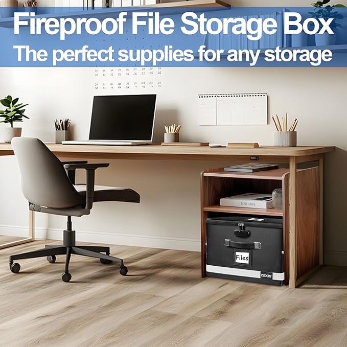 Upgraded Fireproof File Box with Stay-Open Straps, Fireproof Document Box with Lock, Portable File Organizer Filing Cabinet with Handles for Hanging Letter/Legal Folder, 15.5" x 12.3" x 10.5" | Fireproof