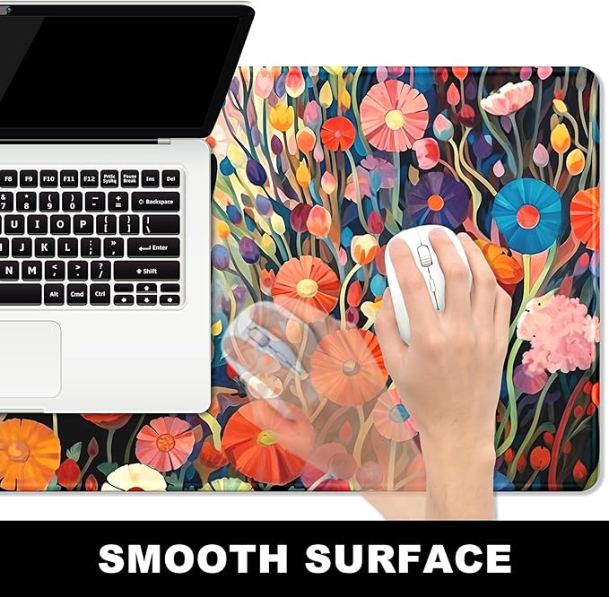 BOSOBO Extra Large Mouse Pad for Gaming and Office, XXL XL Desktop Full Cover Mat, 31.5 x 11.8 Inches, Pink Orange Flowers and Cat