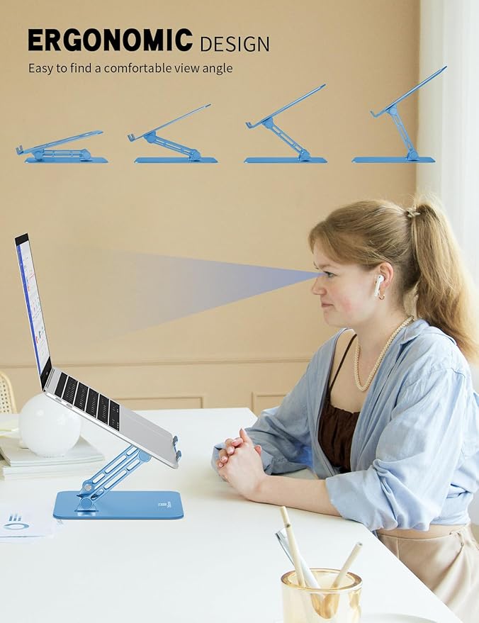 Laptop Stand, Ergonomic Adjustable Computer Stand for Collaborative Work, Foldable and Portable Heat Sink Computer Stands, Fits up to 16-inch Laptops (Dark Blue)