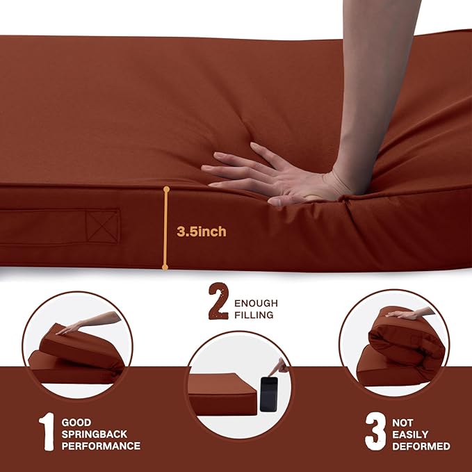 Outdoor Bench Cushion Waterproof with Memory Foam,Patio Bench Cushions for Outdoor/Indoor Furniture Porch Swing Cushion with Handle and Adjustable Strap,Terracotta Red,42x18 Inch