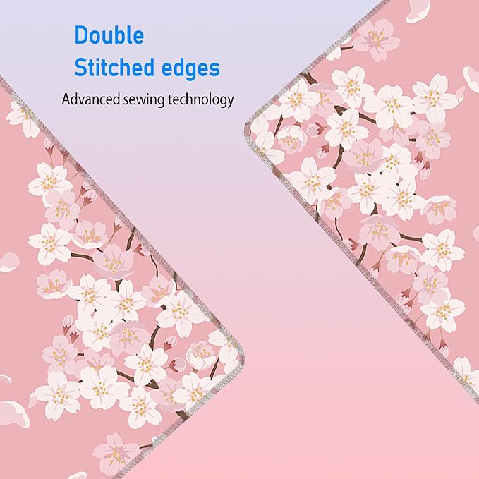 Large Pink Mouse Pad,Japanese Pastel Cherry Blossom Gaming Mousepad,Sakura Flowers Aesthetic Extended Keyboard Desk Protecter Mat for Women Girl,31.5x12in