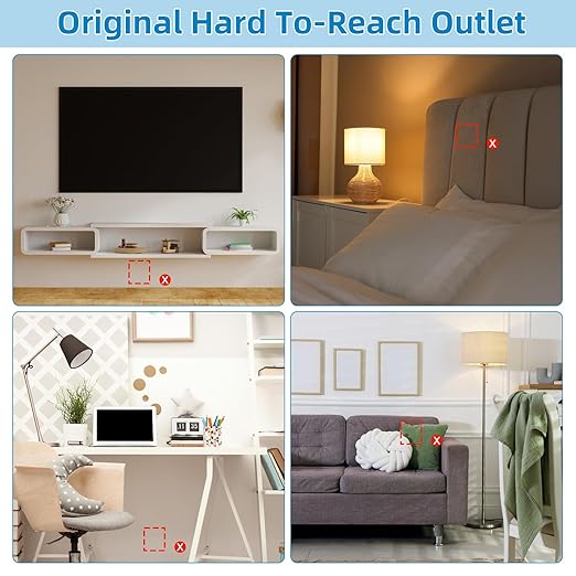 in Wall Cable Management Kit, 2 AC & 2 USB-C Ports Recessed Outlet Relocation kit,in Wall Power Kit with 9.8ft Extender for Unreachable Outlets,Hide TV Cords & Cables