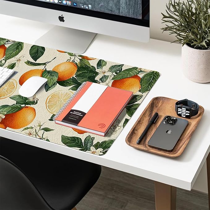 Orange Tree Mouse Pad PU Leather Daisy Desk Mat Large Waterproof Gaming Pad Non-Slip Keyboard Mouse Pad Writing Pad for Gamer Office&Home