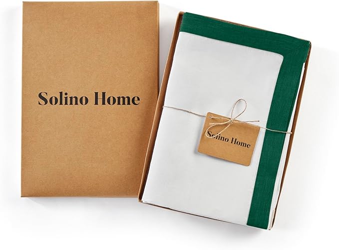 Solino Home Linen Napkins Set of 4-100% Pure Linen Rainforest and White Dinner Napkins Cloth 20 x 20 Inch - Classic, Handcrafted and Machine Washable