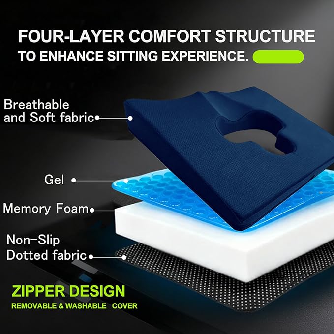 Gel Wheelchair Seat Cushion,Bed Sore Cushions for Butt,hemorrhoid Pillow,Sciatica,Coccyx,Pressure Sore & Ulcer Pain Relief Butt Pillow for Office Chair (Set Blue)