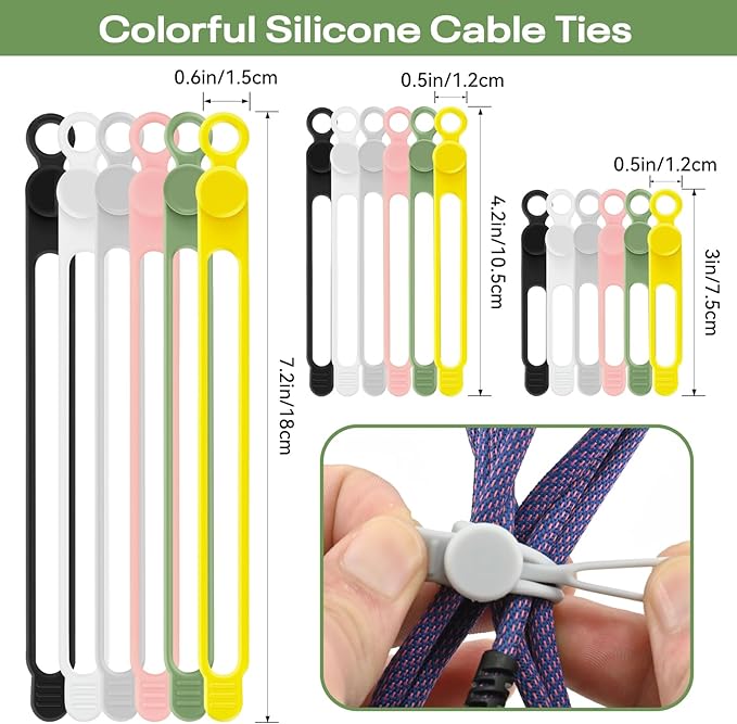 Silicone Cord Ties, Reusable 4.2in Cord Organizer for Charging Cables, Electrical Cords, Computer Wires, USB Data Cable Management(24Pcs, Black)