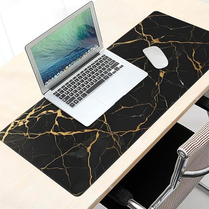 Black Marble Texture Large Mouse Pad & Desk Mat Extended Mousepad with Stitched Edges Non-Slip Rubber Base Laptop Computer Keyboard Pad for Gaming, Office & Home Decor, XXXL - 35.4" X 15.7"
