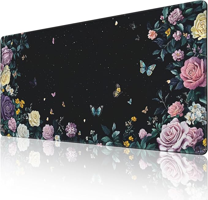 Gaming & Office Mouse Pad - 48"x 24" Extended 3XL Desk Mat with Stitched Edges, Non-Slip Rubber Base, Giant Computer Mousepad for Laptop, Keyboard, PC - Flower Pattern Desk Protector