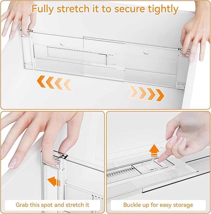 Yieach 12 Pack Clear Acrylic Drawer Divider 6 Inch High,Expandable from 14-20'',Adjustable Dresser Drawer Dividers for Baby Clothing,Underwear and Sock,Separators,Deep Drawer Separators for Kitchen