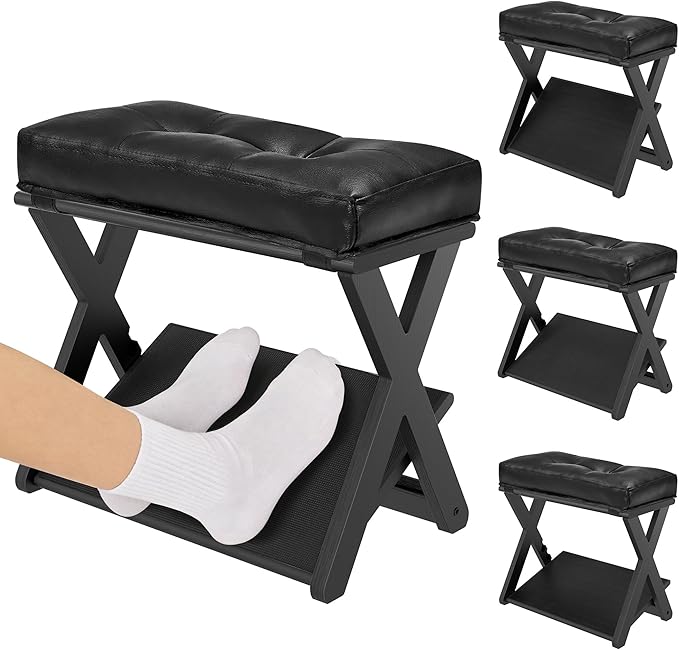 HOMELTSTBO Adjustable Foot Rest for Under Desk, Wooden Double Step Desk Footrest with 3 Height Options & Non-Slip EVA Surface, Ergonomic Foot Stool Under Desk,Enhances Posture,Home Office-Black