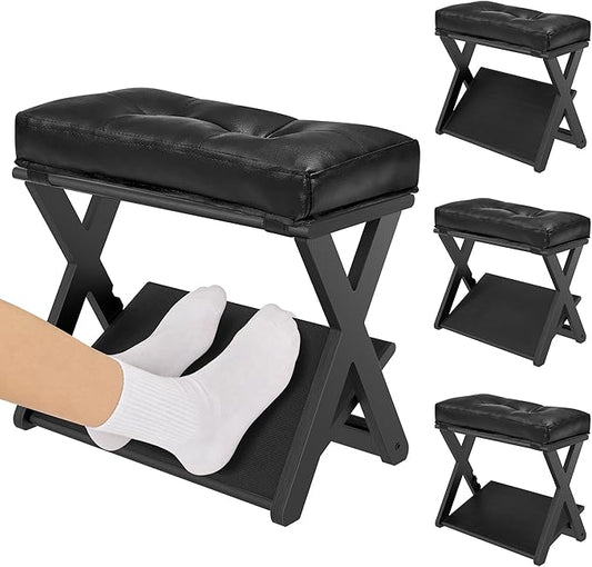HOMELTSTBO Adjustable Foot Rest for Under Desk, Wooden Double Step Desk Footrest with 3 Height Options & Non-Slip EVA Surface, Ergonomic Foot Stool Under Desk,Enhances Posture,Home Office-Black
