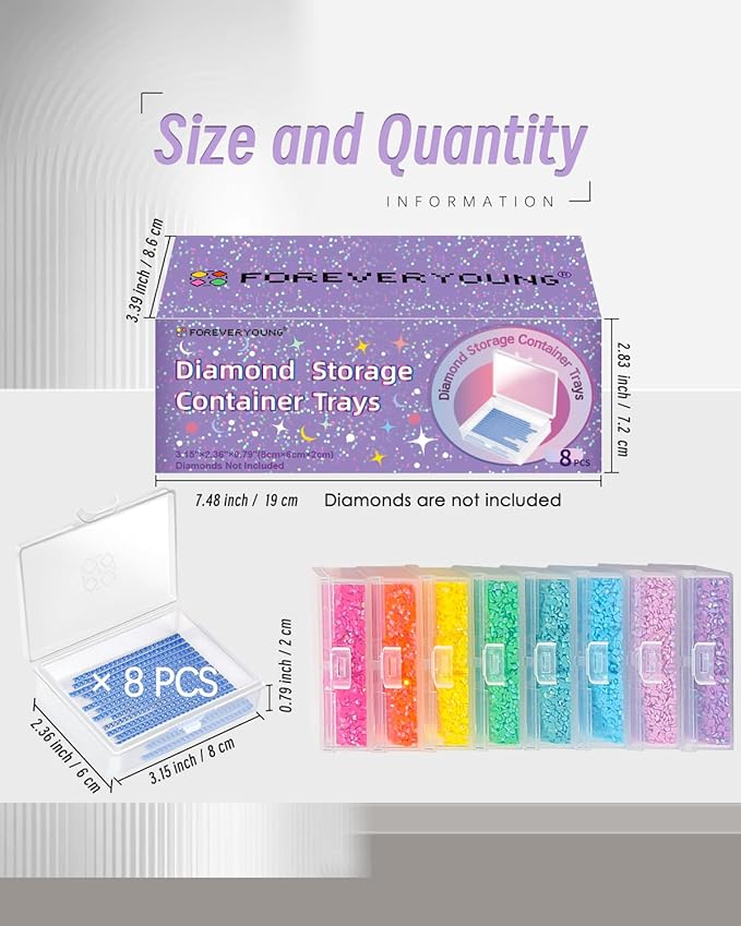 forever young 8pcs Diamond Painting Storage Containers Trays, Diamond Painting Accessories Diamond Painting Trays with Lids, 2-in-1 Diamond Art Storage, Bead Storage & Line-Up, Purple Box