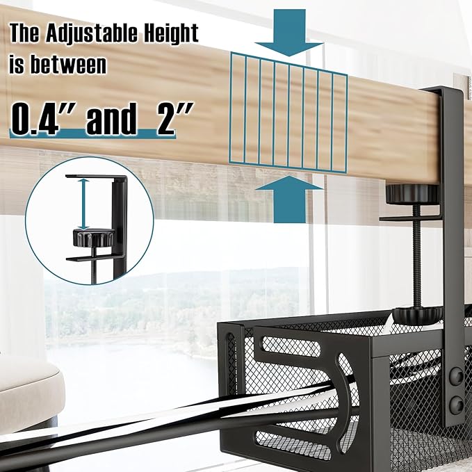 No Drill Under Desk Cable Management Tray, SONATURE 25.3" Cord Organizer for Table, Clamp Mount Desk Cable Management, Premium Carbon Steel Cable Organizer for Office, Home (Black)