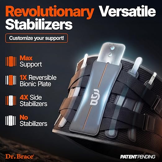 DR. BRACE® Lower Back Brace for Men & Women for Lower Back Pain Relief, Revolutionary Versatile Splints System & Removable Lumbar Pad, Adjustable & Breathable Back Support Brace (41.3-47.2″)