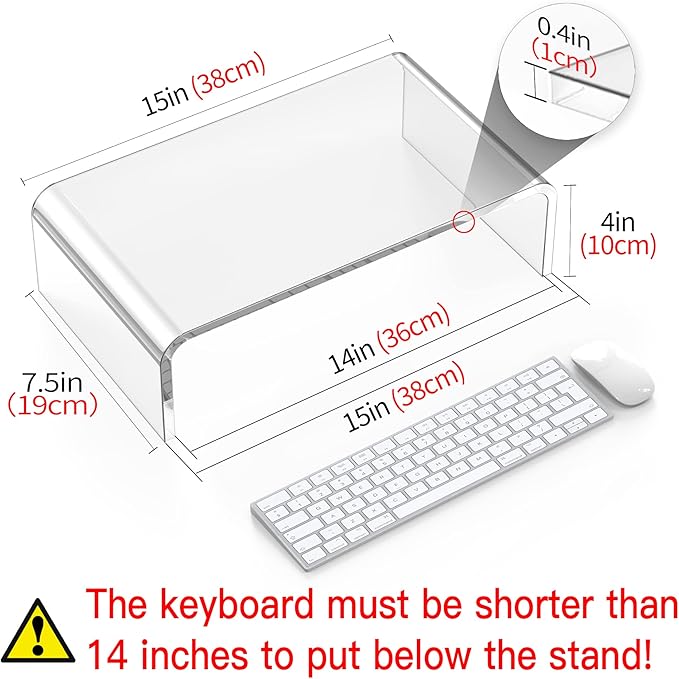 Acrylic Monitor Stand Riser 15'' Clear Laptop Stand for Desk Acrylic Monitor Riser for Desk Accessories Aesthetic Laptop Riser Clear Computer Stand White Office Supplies for Women Essentials