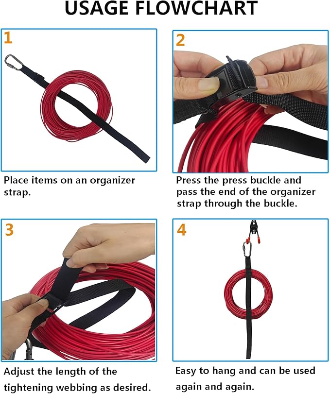 Extension Cord Holder, Extension Cord Organizer for Cables, Hoses and Ropes, Extension Cord Storage for Garage Organization and Storage with Loop Lock Buckle for Hanging (Black/Set of 2)