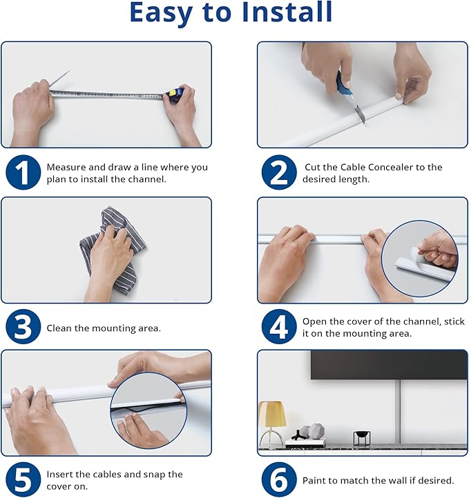 ZhiYo 78in TV Cord Hider for Wall Mounted TV, Self-Adhesive Wall Cord Concealer, Paintable Wire Covers for Cords, White Cord Cover, Half Round Cable Raceway for Floor - 2 x L39in x 1in (W) x 0.5in (H)
