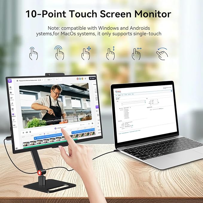 14 Inch Touchscreen Portable Monitor with Stand, 1920x1200 IPS HDR Ultra Slim USB-C HDMI External Display for Laptop Phone Switch