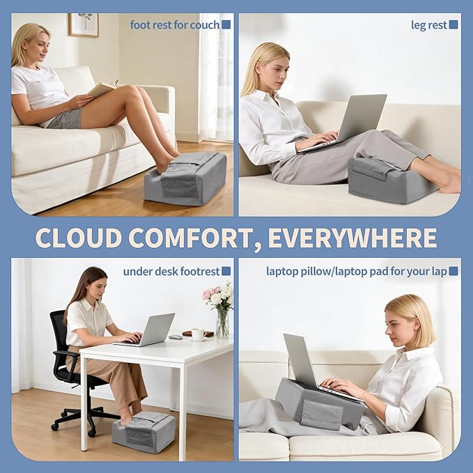 Ergonomic Foot Rest for Under Desk at Work – 15° Tilt Angle Under Desk Footrest with High-Resilience Foam, Velvet Top & Non-Slip Base, Comfortable Foot Stool for Office Chair and Home, Grey