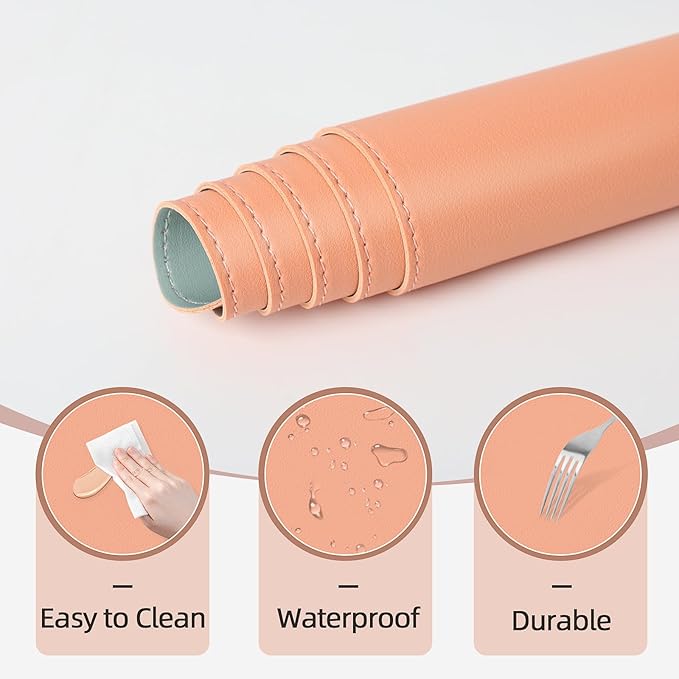 Makeup Mat for Vanity to Protect Desk Top 23.6 x 11.8 in, Dual-Sided Makeup Mat, Easy to Clean Desk Pad - Waterproof and Oilproof Vanity Accessories (Peach and Grey)