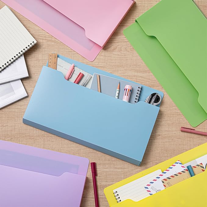 Fuutreo 6 Pcs Magnetic Wall File Organizer Magnetic Wall File Holder Refrigerator Magazine Holder for Mail Letters Paper(Macaron Color,Horizontal-large)