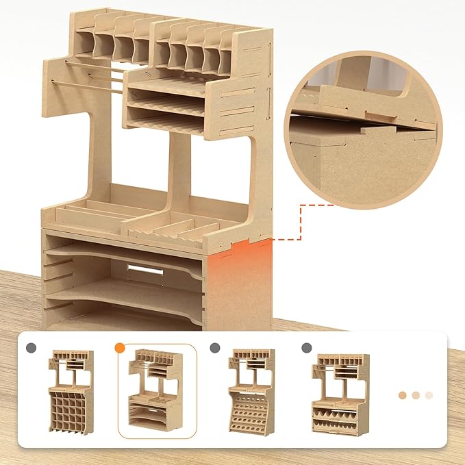 Wooden Model Kit Organizer Rack with MDF Material, Paint Rack, Screwdriver/Brush Holder, For Tamiya Paints and Tools, GK1