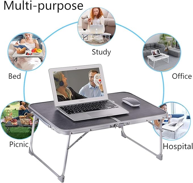 Foldable Laptop and Bed Table with Storage - Portable Mini Lap Desk for Legs, Ideal for Study, Reading, Picnic, Breakfast & Early Summer Camping