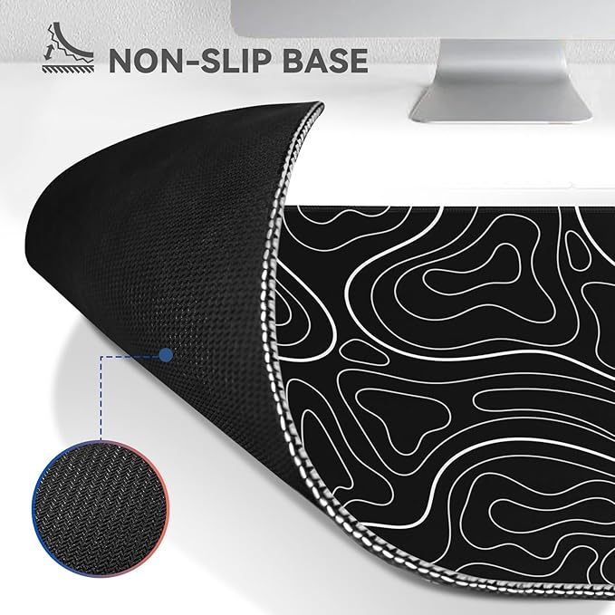 Gaming Mouse Pad Big Mousepad with Non-Slip Rubber Base, 31.5 x 11.8 in XL Large Desk Mat for Gaming Home Office, Long Keyboard Pad Mouse Mat for Computer with Stitched Edges, Black Topographic