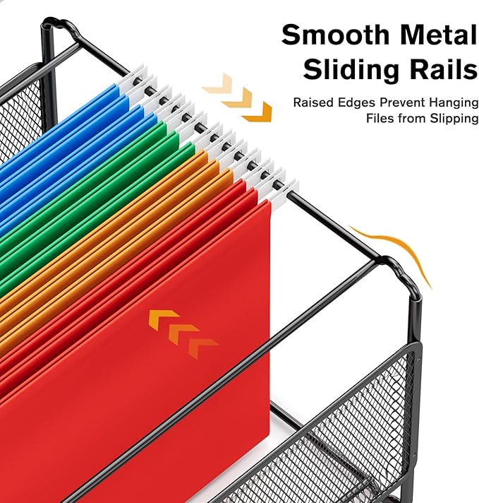 MaxGear Hanging File Organizer Box, Letter Size Hanging Folder Organizer with Smooth Rails, Metal Filing Box for Hanging File Folders, Mesh File Storage Box for Desk, Office, School,Home, Black,2 Pack