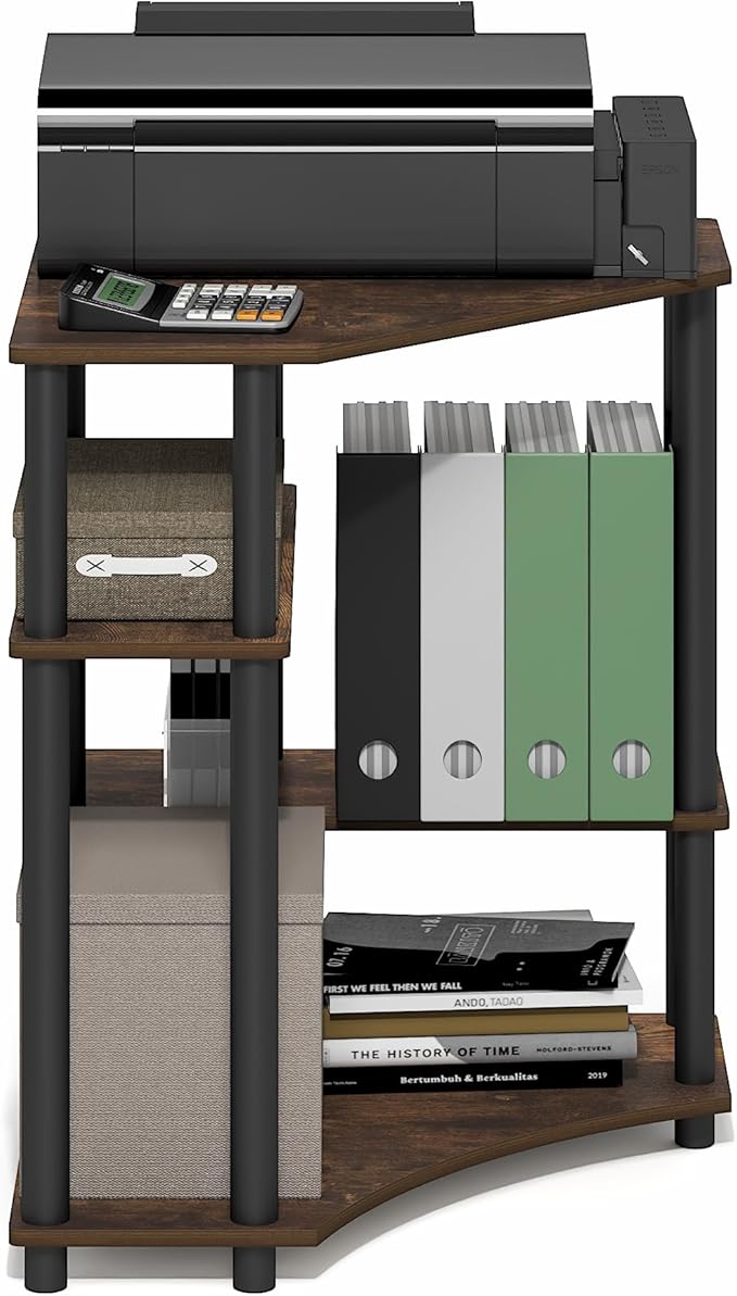 Furinno Turn-N-Tube Desk, Corner Gaming Desk with Storage Shelves, Toolless Assembly Computer Desk with Open Shelf, Office Desk for Home Office, Bedroom, Amber Pine