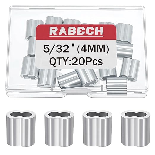 5/32 Inch Aluminum Crimping Loop Sleeve 5/32" 4MM Cable Ferrules Crimp Loops Sleeves for Wire Rope (Pack of 20Pcs)