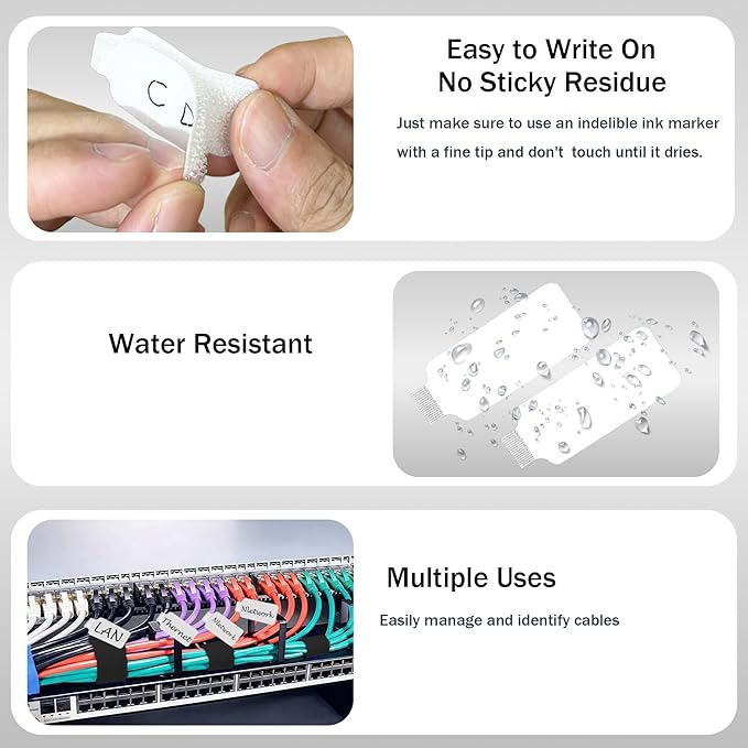 Cable Labels for Cords, 60 PCS Reusable Cord Organizer Kit with 30 Write On Tags, 30 Hook and Loop Cable Ties and 2 Markers for Home Office Electronics