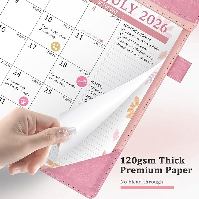 Ospelelf Leather Desk Calendar 2026-2027 Large 12"x17" Monthly Planner Pad with Protective Cover 18 Months Use July 2026 to December 2027 Pink Floral