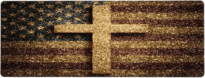 Large Mouse Pad Glod Jesus Cross Flag Non-Slip Rubber Long Gaming Desk Mat Big Computer Keyboard Mousepad Waterproof Protector Wristing Pad for Gaming Office Home Decorative 31.5 X 11.8 Inch